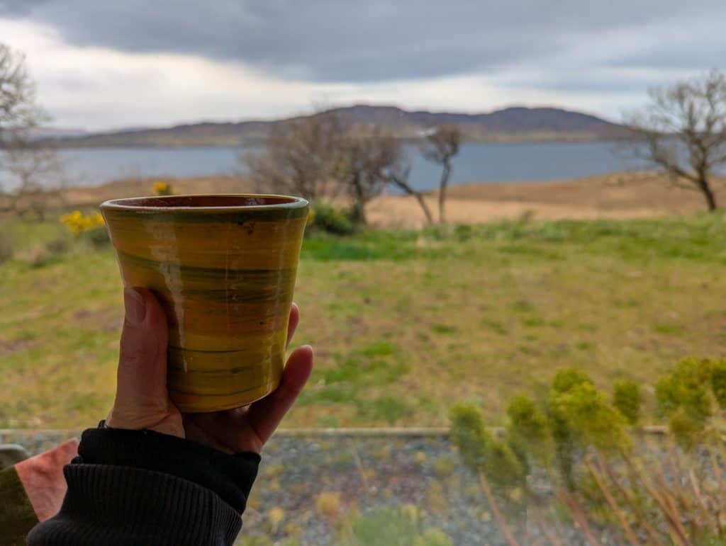Coffee cup with views of the Isle of Mull.