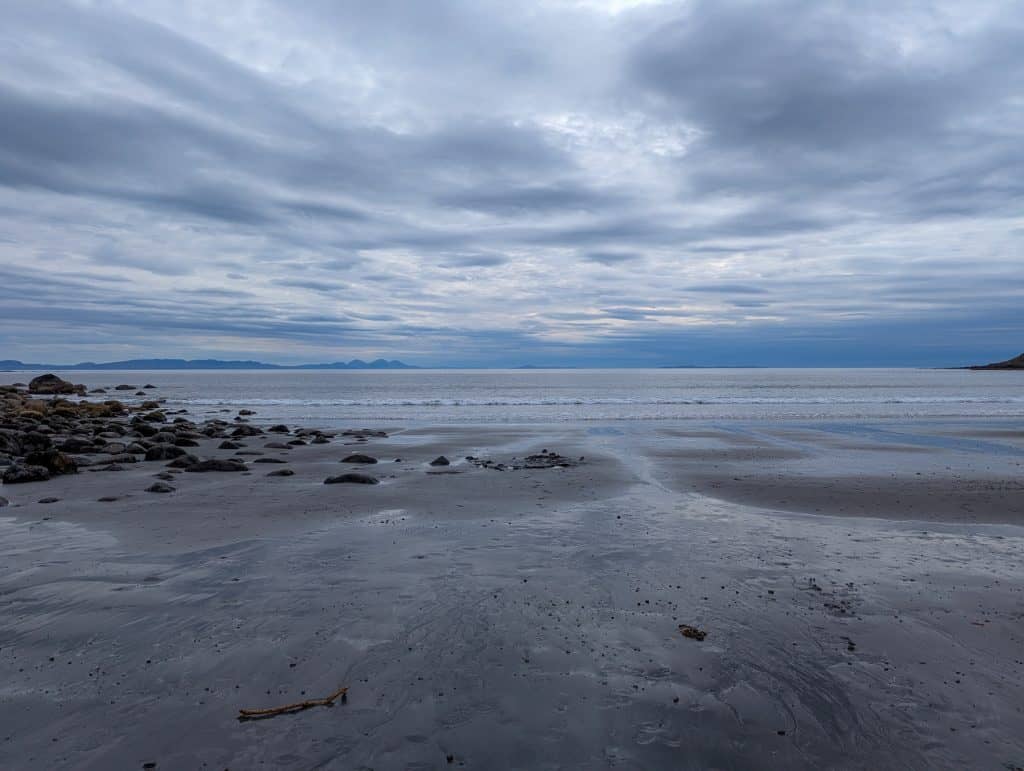 View at the sea on the Black Beach on the Isle of Mull.