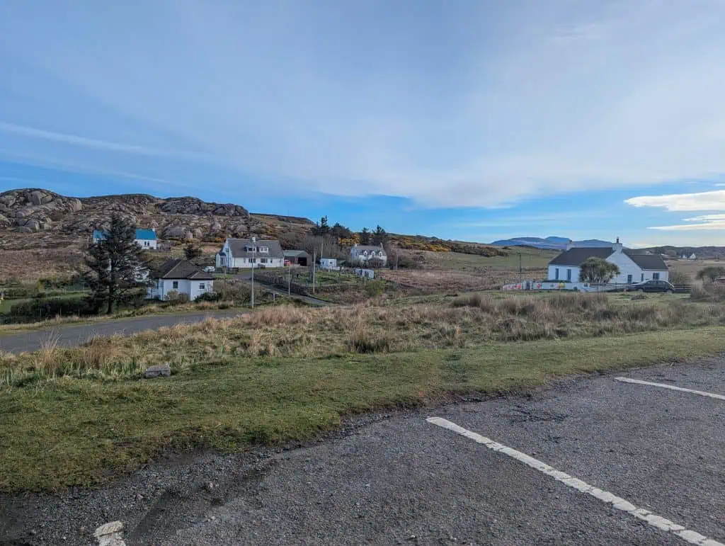 Fionnphort on the Isle of Mull with a few white cottages.