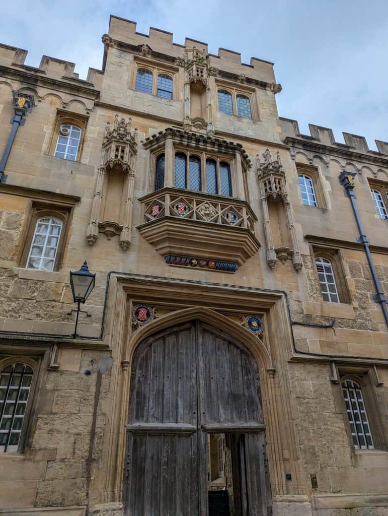 View at the mediaeval gate of the Oriel College in Oxford.