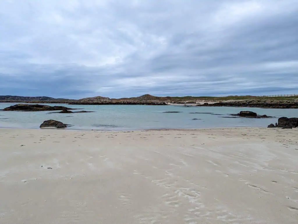 Fidden beach on the Isle of Skye on a cloudy day.