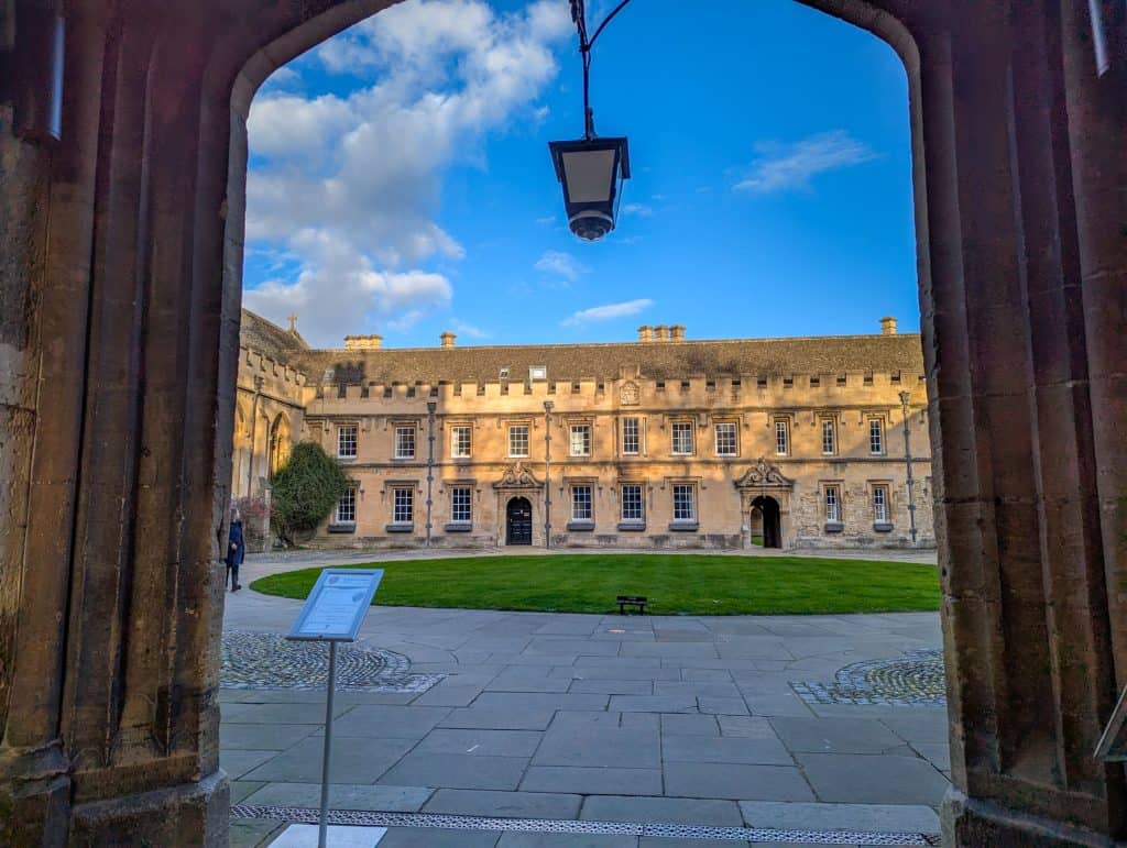 View at the First Court of the St Jon's College in Oxford on a sunny day.