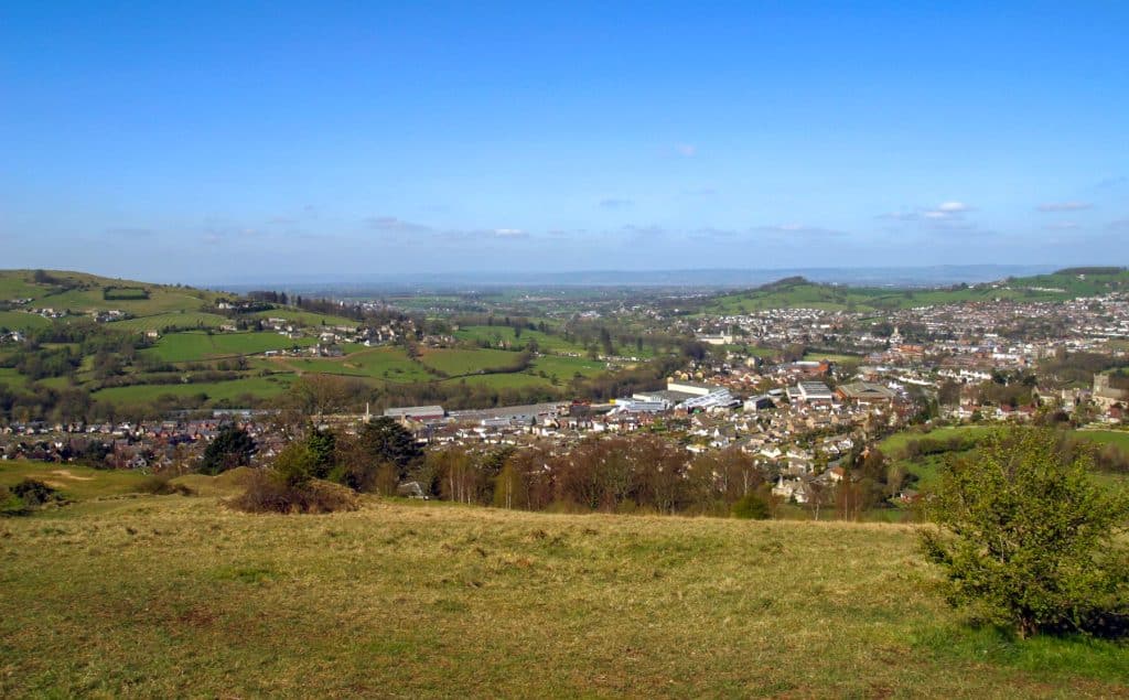 View at a big town and hills.