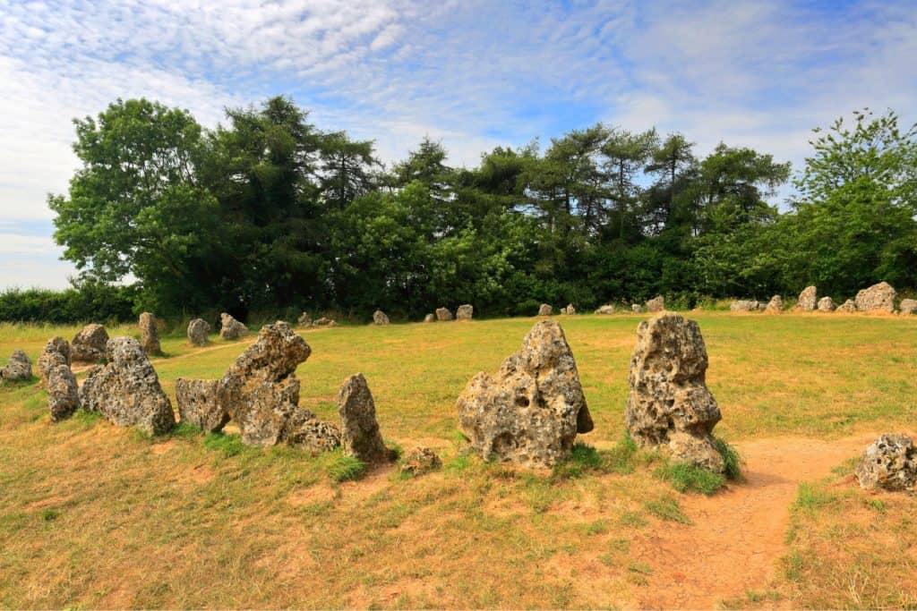 Historical stones on a meadow in Cotswolds.