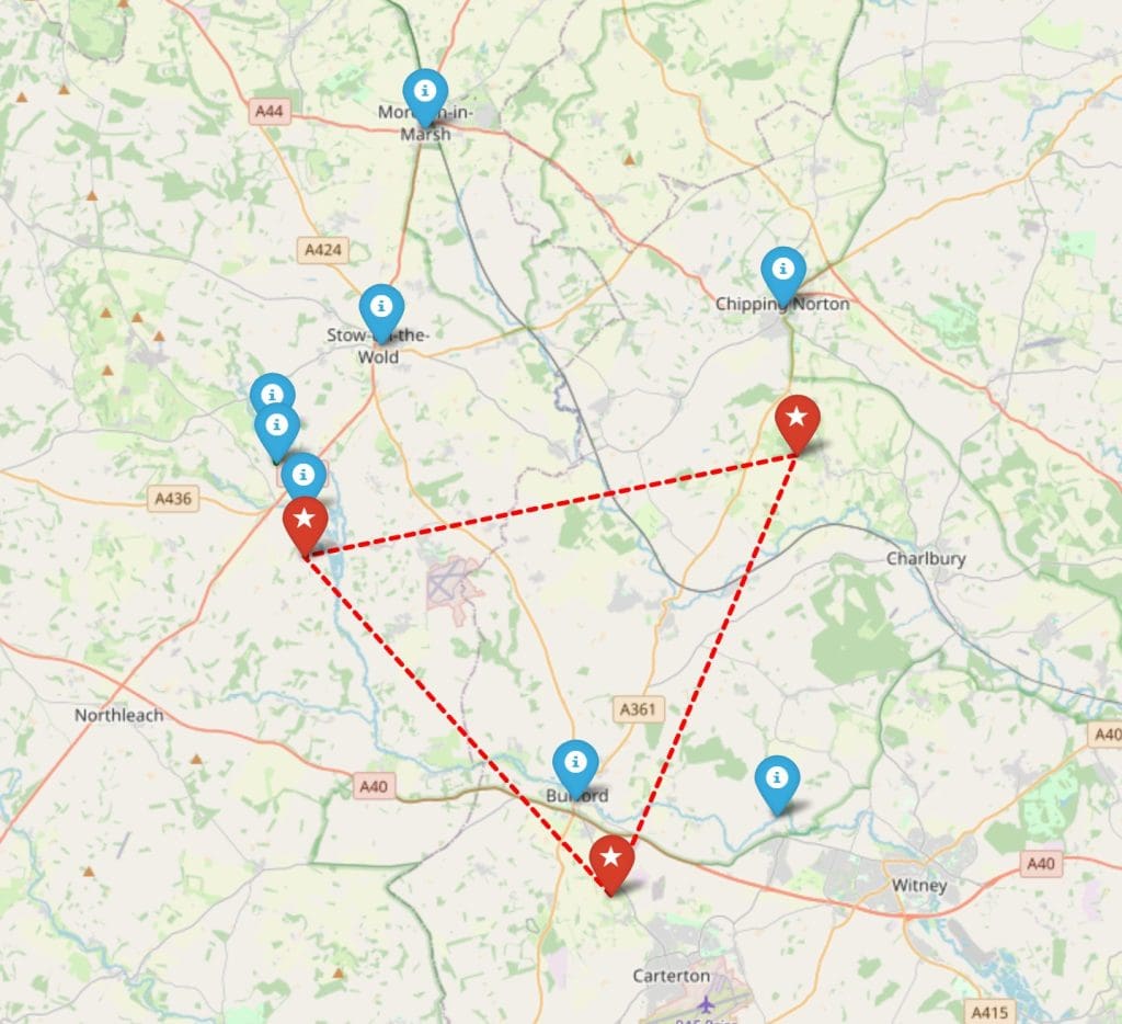 Clarkson's farm location map​ - a map showing the places from the Clarkson's Farm series plus other points of interest nearby.