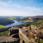 Bramford Edge - view at hills and reservoir in summer on a sunny day - one of the best Peak District Walks