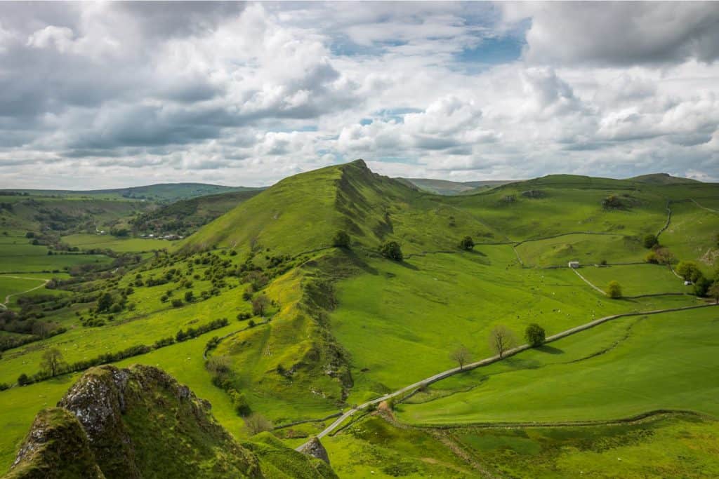 View at massive green hill.