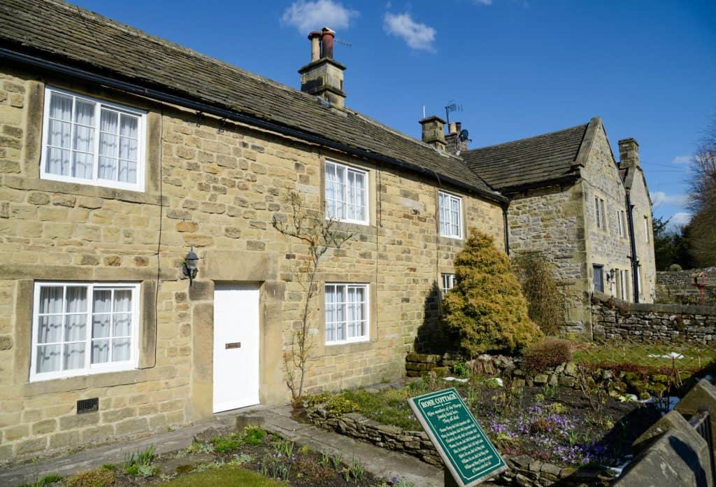 Stone cottages on a sunny day.