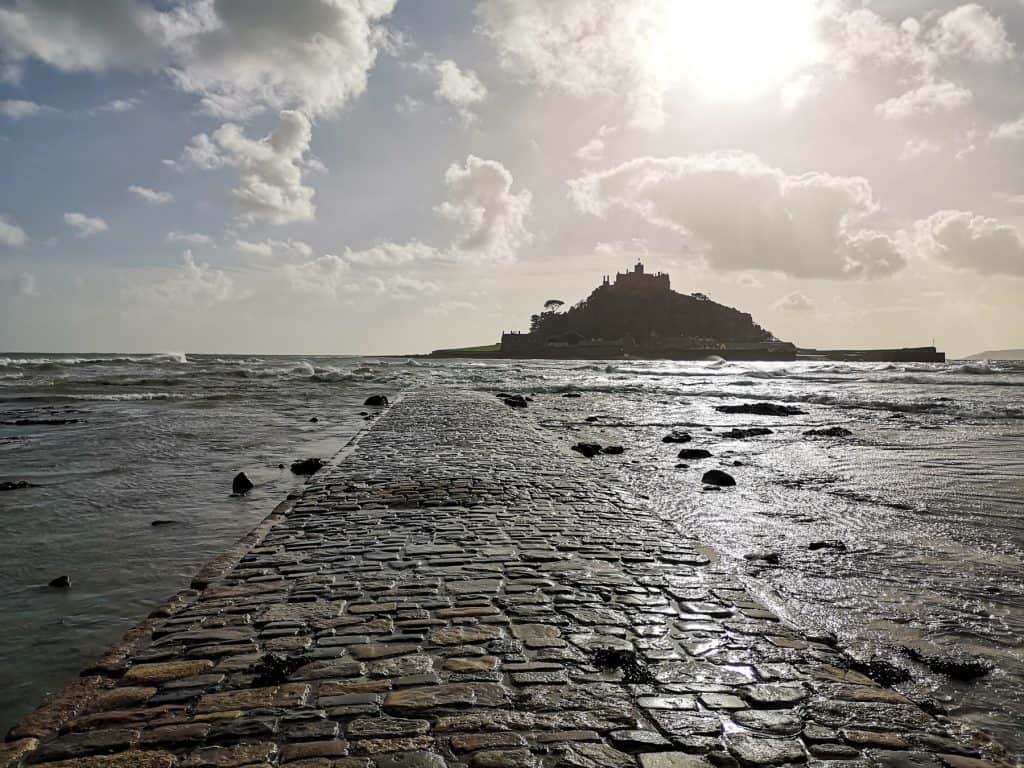 A view at an island from the Marazion Beach, one of the nice beaches in Cornwall.