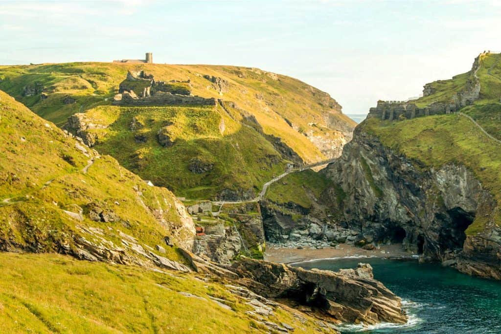 Views at the Tintagel castle, beach, bridges and cave.