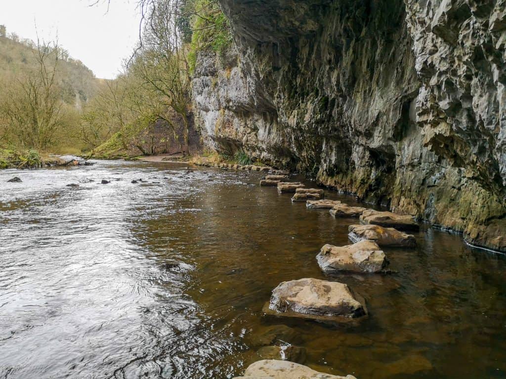 A river with stepping stones.