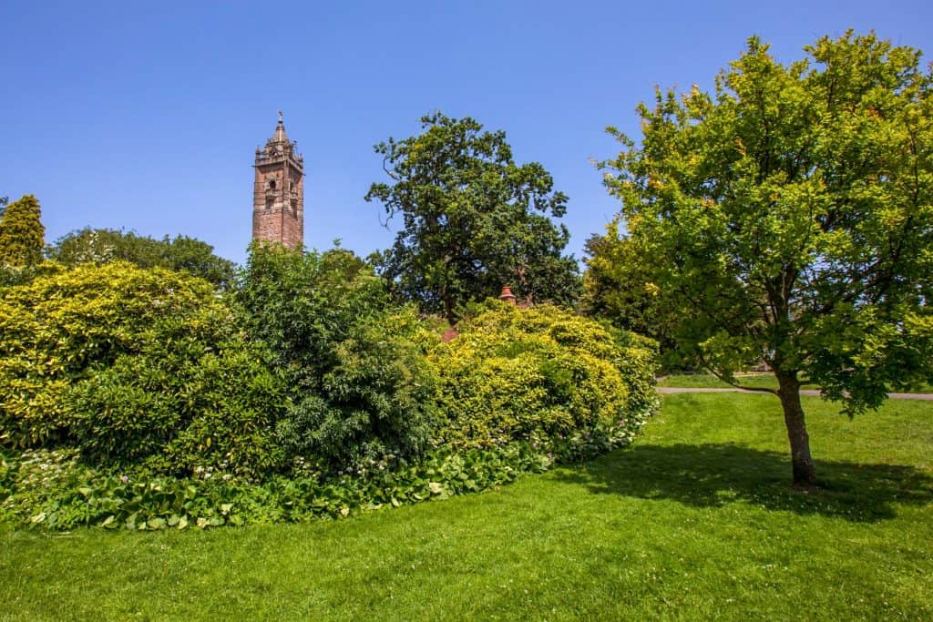 Cabot tower in Bristol in summer on a sunny day.