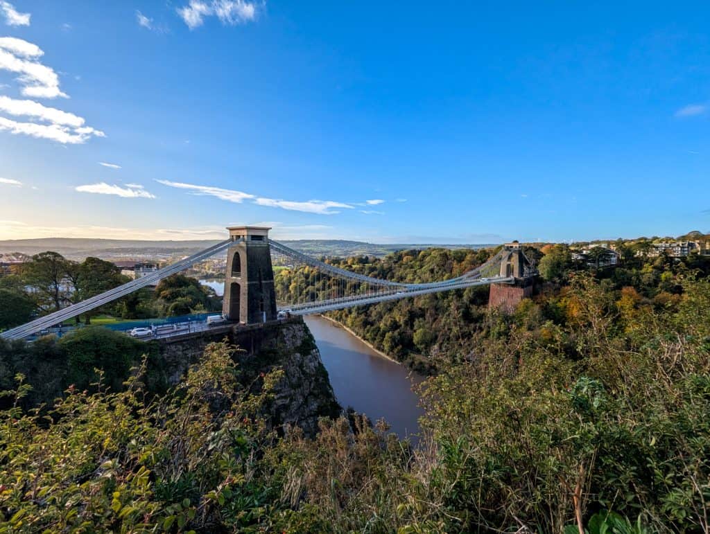 Views at a Clifton Suspension bridge in Bristol on a sunny day, one of the best things to do in Bristol for couples.