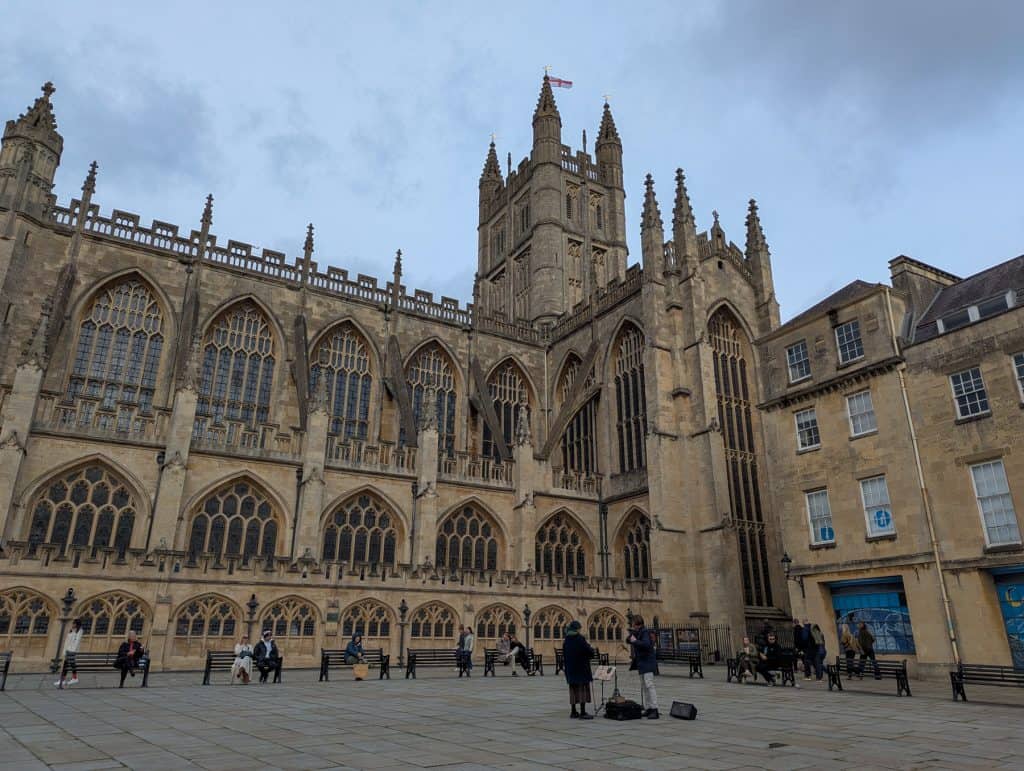 View at the cathedral in Bath. Bath is one of the best places to go in UK in February.