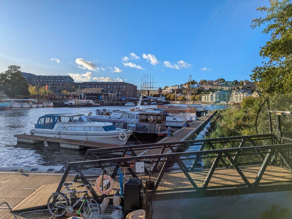 Boats at the harbour in Bristol, one of the best things to do in Bristol for couples.