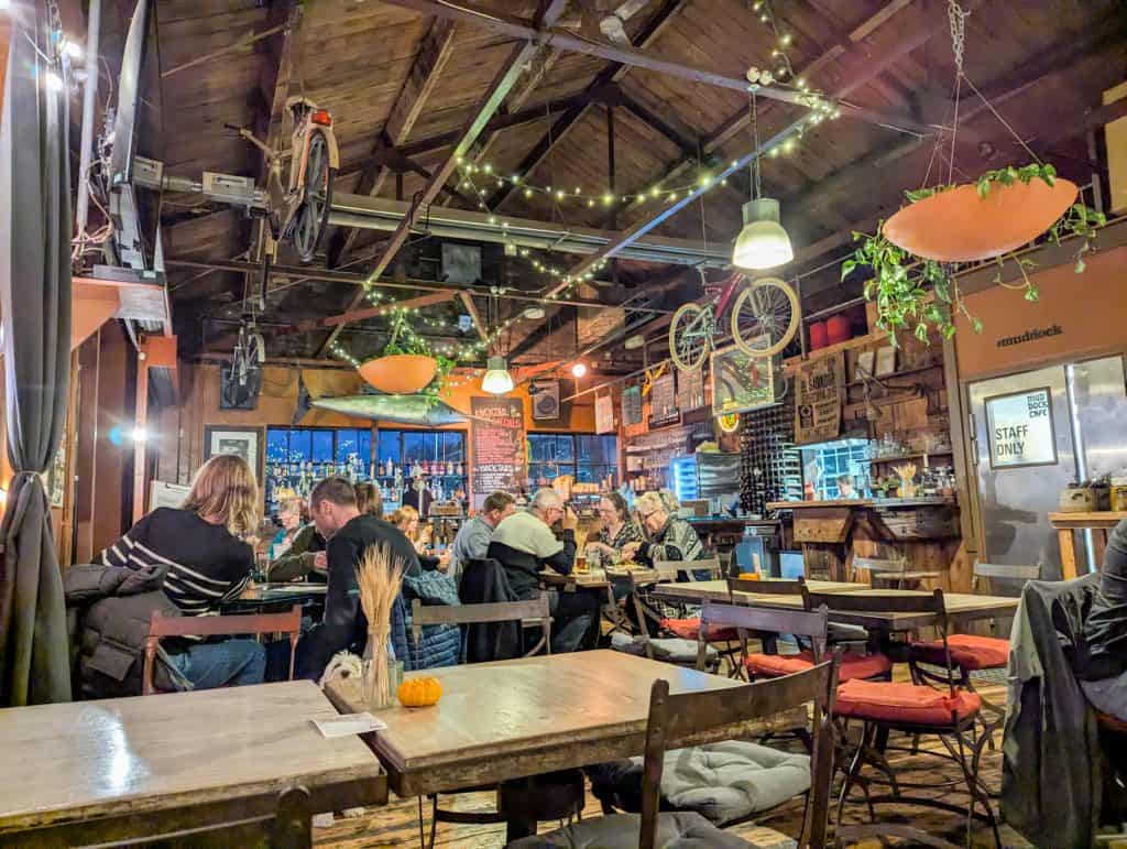Bristol Mud Dock cafe in the evening.