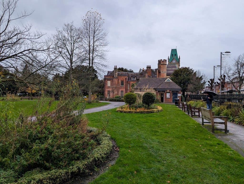 Winchester Abby gardens on a rainy day.
