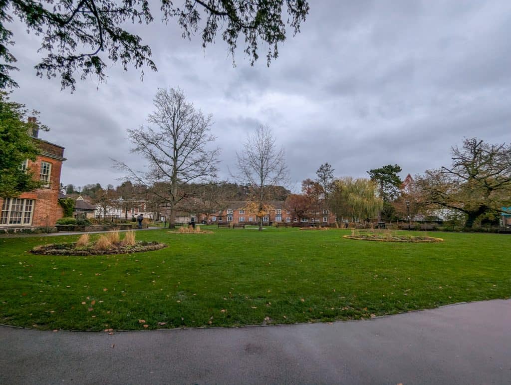 Winchester Abby gardens on a rainy day.