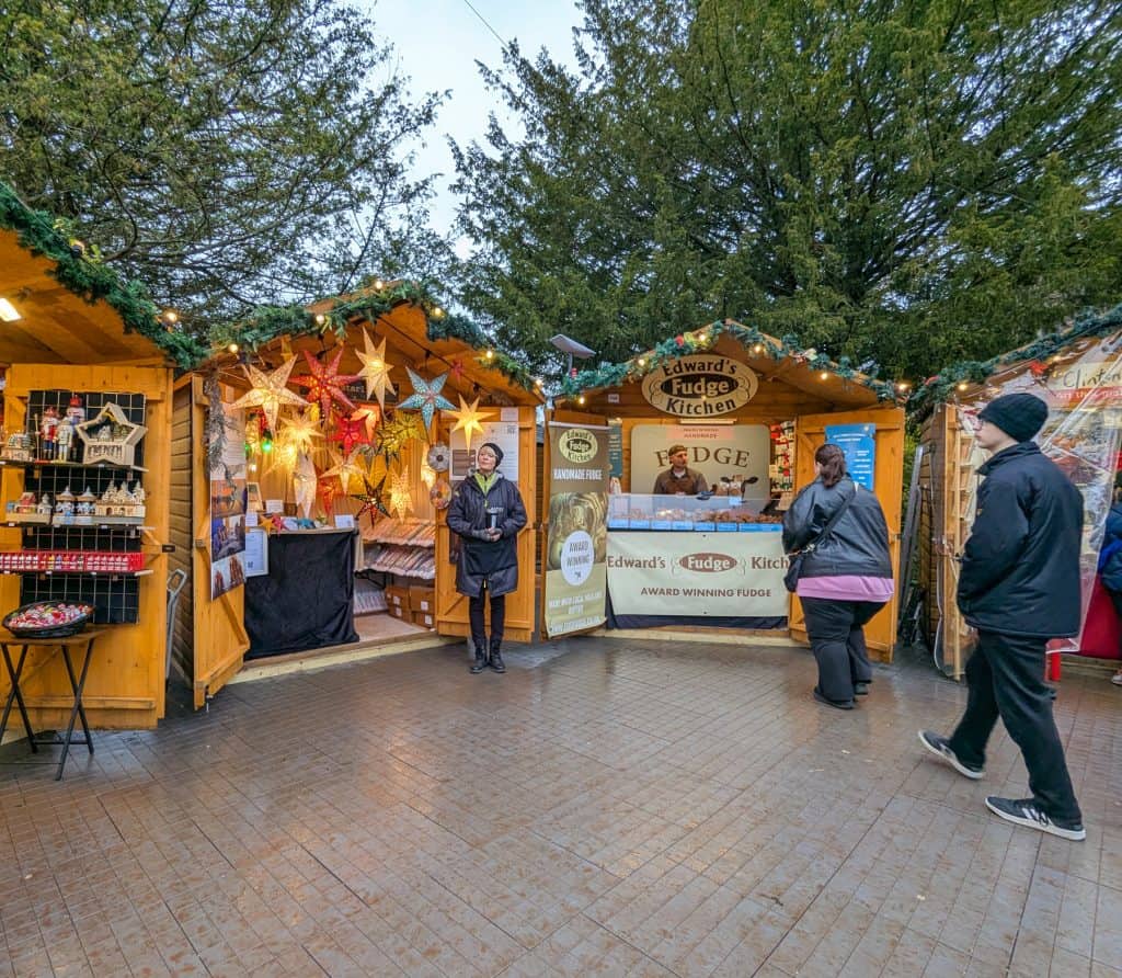 Winchester Cathedral Christmas market - christmassy stalls.