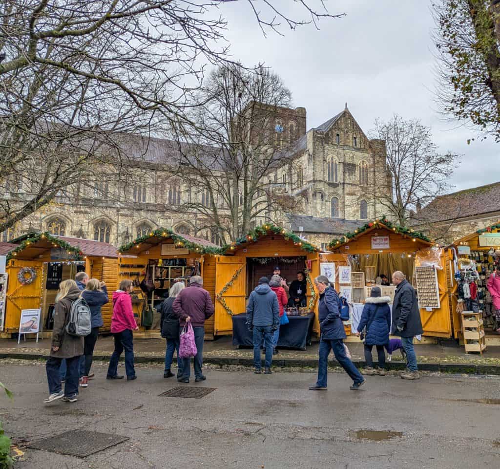Winchester Cathedral Christmas market - christmassy stalls.