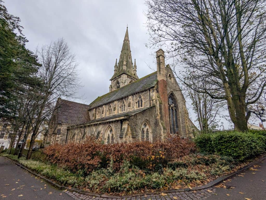 A historical church in Winchester in winter.