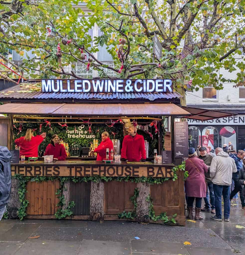 Christmas market in York - mulled wine and cider stall.
