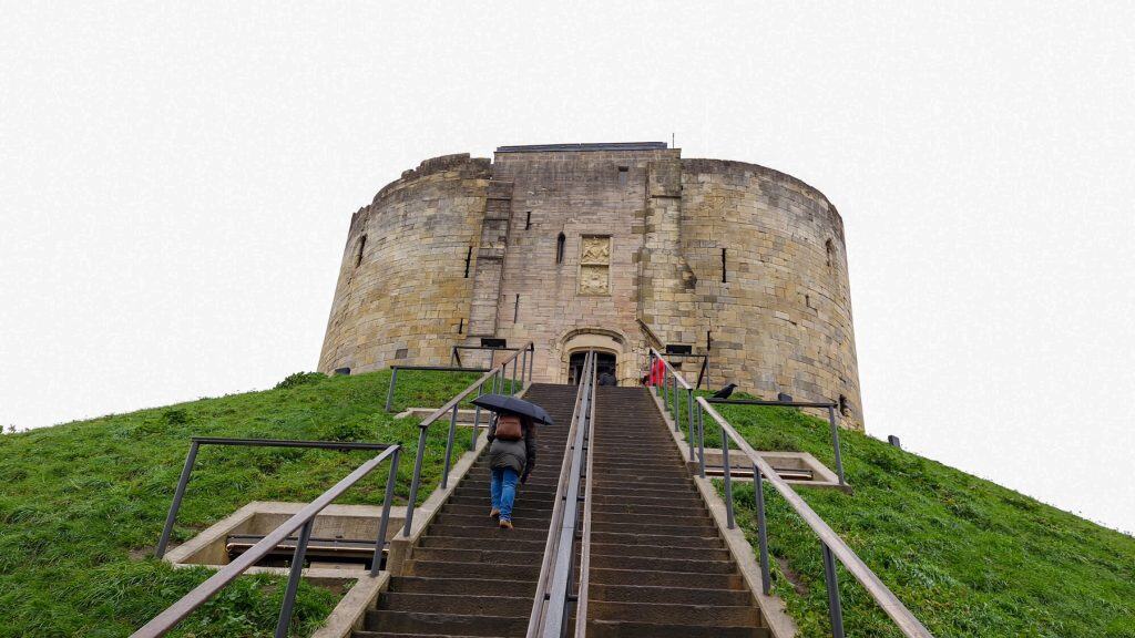 Clifford's Tower in York - detail on the stairs with people.