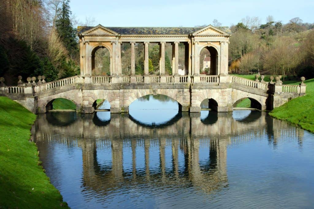 View at the Palladian Bridge and river in Bath.