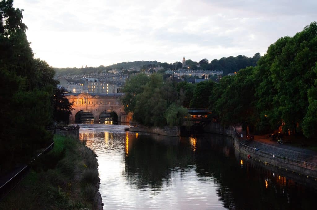 View at the evening Bath and river, a night stroll is one of the best things to do in Bath for couples..