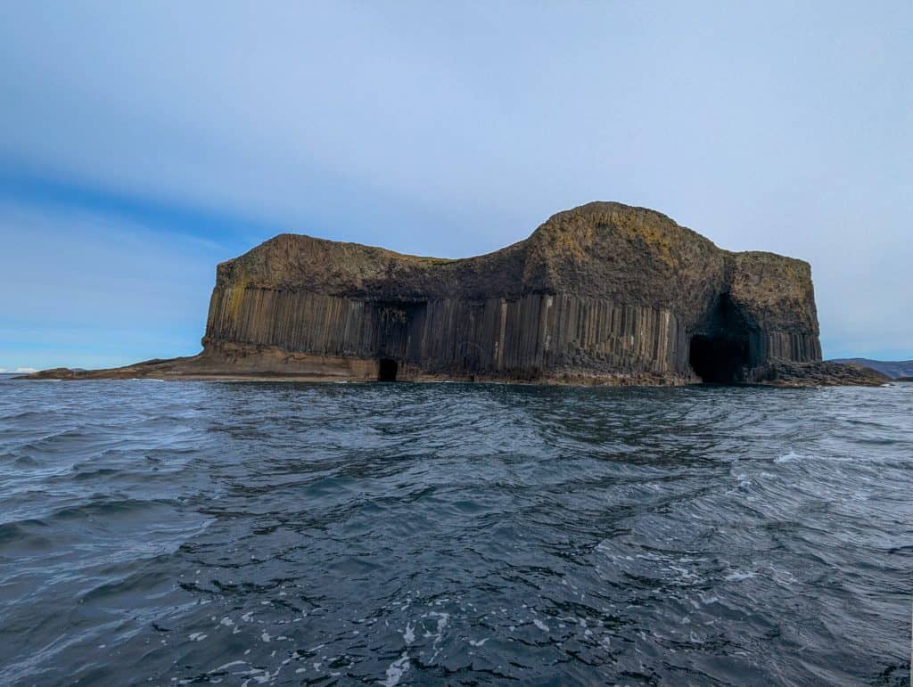 Staffa island with Fingal Cave on Isle of Mull.