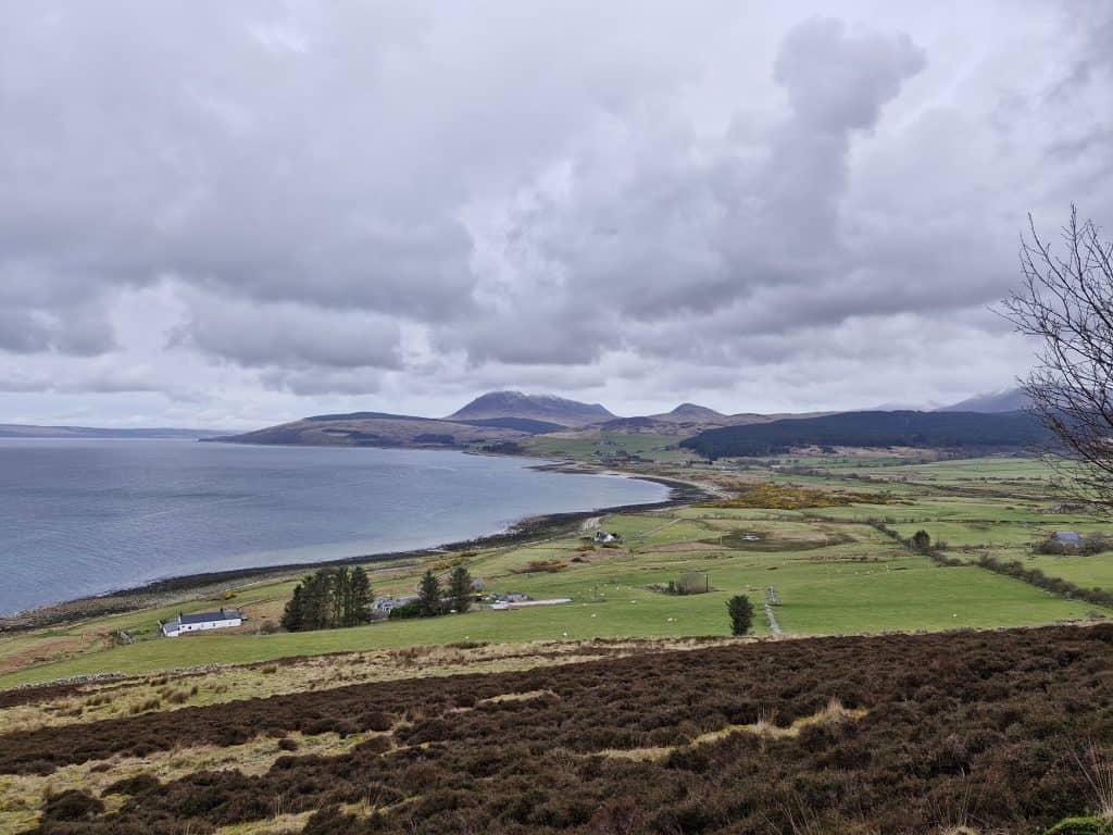 Views on beach, countryside and mountains on Isle of Arran.
