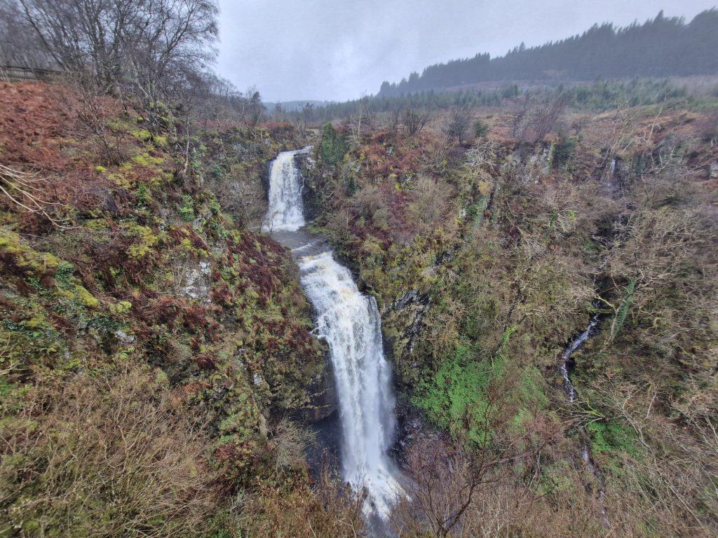 Glenashdale Falls (Eas a' Chrannaig) in early spring after rain on Isle of Arran.