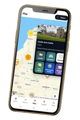 The Blueprints Of Britain app on iPhone, showing a map of Britain with hidden gems pinned